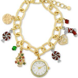 Holiday Lane Women's Christmas Multi-Charm Bracelet Watch in Gold/Silver-Tone